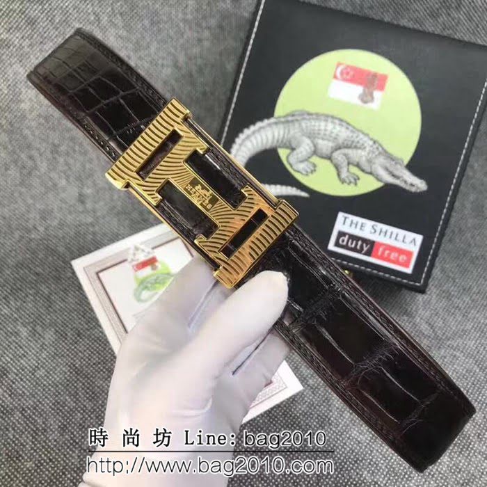 愛馬仕HERMES 進口鱷魚腹皮 精工製作 鋼材質五金件高端男士皮帶 HHG1337